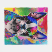 ボストンテリアカラフルドッグ絵を描スプラッシュ フリースブランケット (正面(横))