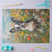 ボストンテリアカラフルワイルドフラワーフィールドデクページ 薄葉紙 (クラフト)