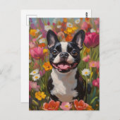 ボストンテリアカラフルワイルドフラワーフィールド ポストカード (正面/裏面)