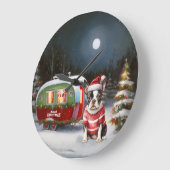 ボストンテリアキャラバンクリスマスアドベンチャー ラージ壁時計 (傾斜)