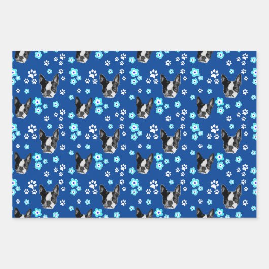 ボストンテリアギフト、アクセサリーと ラッピングペーパーシート (正面3)