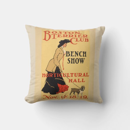 ボストンテリアクラブヴィンテージポスターイラストレーション クッション (正面)