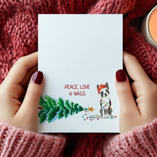 ボストンテリアクリスマスツリーホリデーカード カード