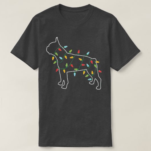 ボストンテリアクリスマスツリーライトパジャマクリスマスズ Tシャツ (デザイン正面)