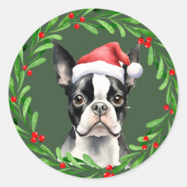 ボストンテリアクリスマスドッグパピーメーリング ラウンドシール