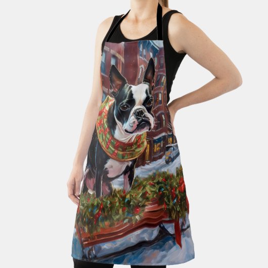 ボストンテリアクリスマスフェスティバルシーズン エプロン (インサイチュ)