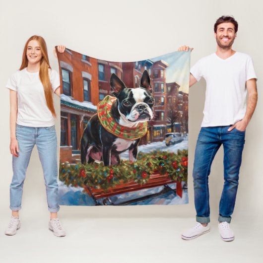 ボストンテリアクリスマスフェスティバルシーズン フリースブランケット (インサイチュ)