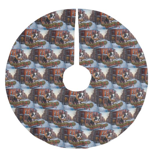 ボストンテリアクリスマスフェスティバルシーズン ブラッシュドポリエステルツリースカート (正面)