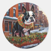 ボストンテリアクリスマスフェスティバルシーズン ラウンドシール (正面)