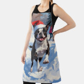 ボストンテリアクリスマスフェスティバルスノーシーン エプロン (インサイチュ)