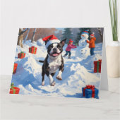 ボストンテリアクリスマスフェスティバルスノーシーン カード (正面)