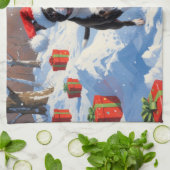 ボストンテリアクリスマスフェスティバルスノーシーン キッチンタオル (折り畳み)