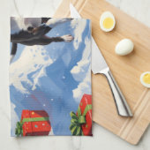 ボストンテリアクリスマスフェスティバルスノーシーン キッチンタオル (四つ折り)