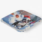 ボストンテリアクリスマスフェスティバルスノーシーン ペーパープレート (傾斜あり)