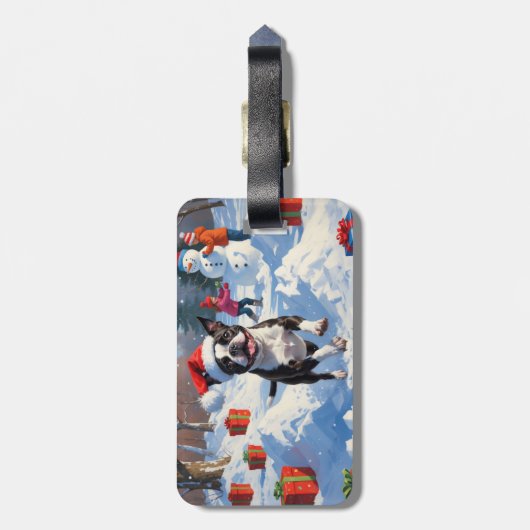 ボストンテリアクリスマスフェスティバルスノーシーン ラゲッジタグ (裏面縦)
