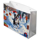 ボストンテリアクリスマスフェスティバルスノーシーン ラージペーパーバッグ (裏面アングル)