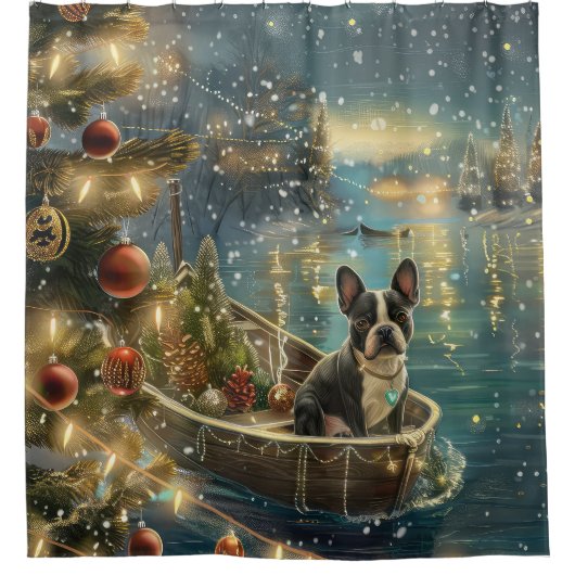 ボストンテリアクリスマスフェスティバル航海 シャワーカーテン (正面)