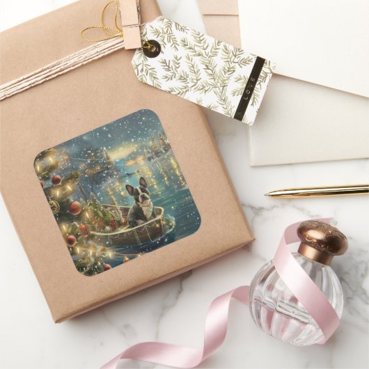 ボストンテリアクリスマスフェスティバル航海 スクエアシール (ギフト)