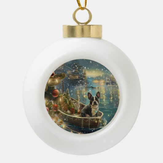ボストンテリアクリスマスフェスティバル航海 セラミックボールオーナメント (正面)