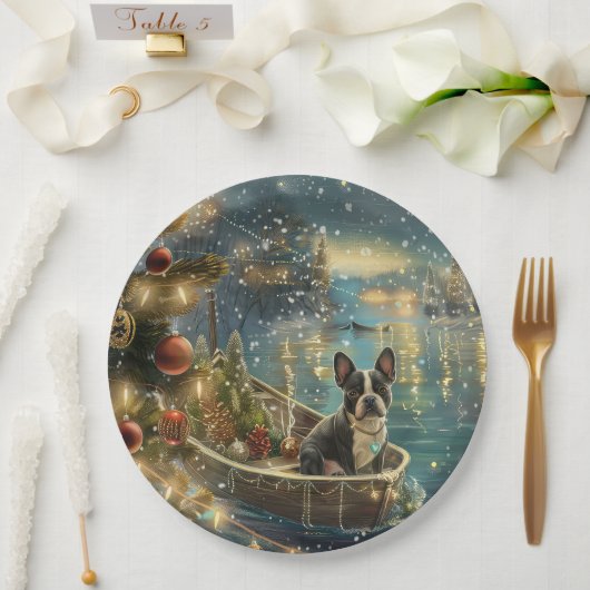 ボストンテリアクリスマスフェスティバル航海 ペーパープレート (ウェディング)