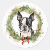 ボストンテリアクリスマスリースフェスティバルカップ ラウンドシール (正面)