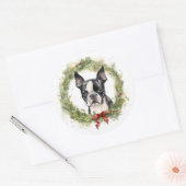 ボストンテリアクリスマスリースフェスティバルカップ ラウンドシール (封筒)