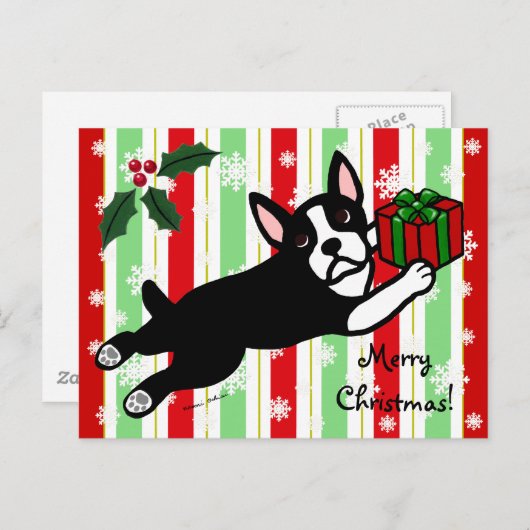 ボストンテリアクリスマス2マンガースノーフレーク シーズンポストカード (正面/裏面)