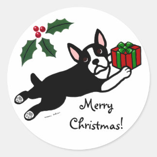 ボストンテリアクリスマス2マンガ ラウンドシール