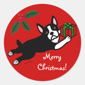 ボストンテリアクリスマス2マンガ ラウンドシール