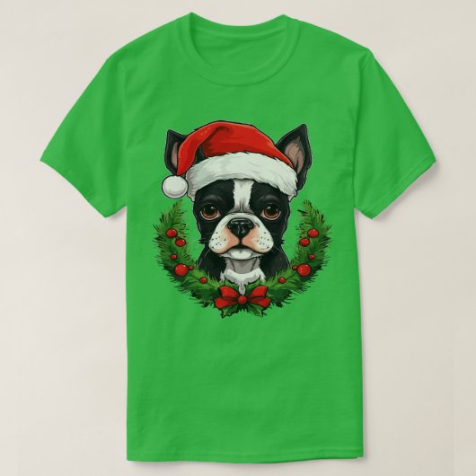 ボストンテリアクリスマス Tシャツ (デザイン正面)