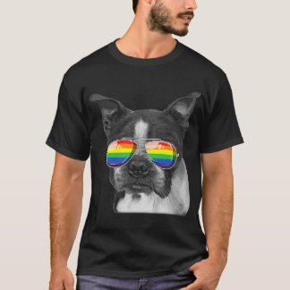 ボストンテリアゲイプライド国旗のサングラスLGBT Tシャツ