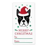 ボストンテリアサンタハットメリークリスマスギフトラベル ラベル (正面)
