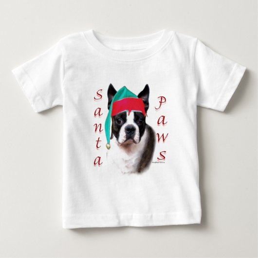 ボストンテリアサンタポーズ ベビーTシャツ (正面)