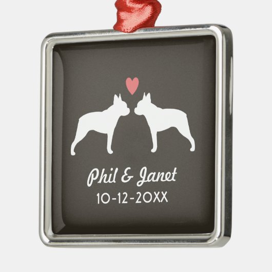 ボストンテリアシルエット愛犬カップルカスタム メタルオーナメント (左)