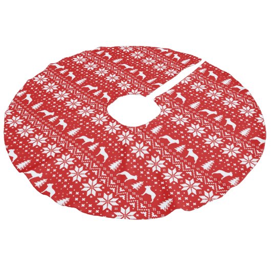 ボストンテリアシルエット赤 フェイクリネンツリースカート (アングル)