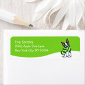 ボストンテリアスカーフクリスマスグリーンモダンストライプ ラベル (インサイチュ)