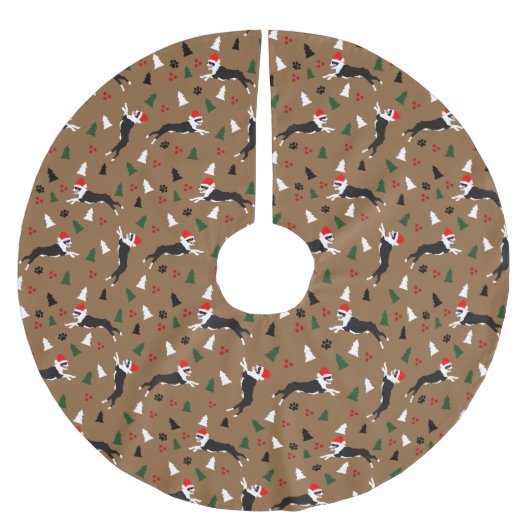 ボストンテリアスクリスマスサンタハットホリデ素朴ィー ブラッシュドポリエステルツリースカート (正面)