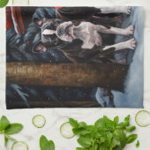 ボストンテリアスノウィースリークリスマスデコール キッチンタオル (折り畳み)