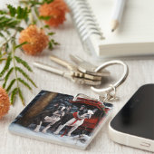 ボストンテリアスノウィースリークリスマスデコール キーホルダー (正面右)