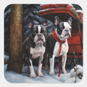 ボストンテリアスノウィースリークリスマスデコール スクエアシール (正面)