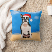 ボストンテリアドッグオンビーチクリスマスホリデー クッション (ブランケット)