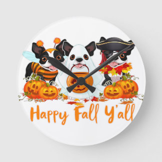 ボストンテリアドッグオーバー秋ヤールハロウィンコスチュウ ラウンド壁時計