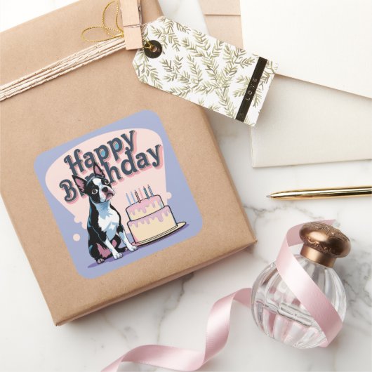 ボストンテリアドッグカラフル スクエアシール (ギフト)