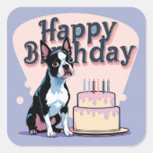 ボストンテリアドッグカラフル スクエアシール (正面)