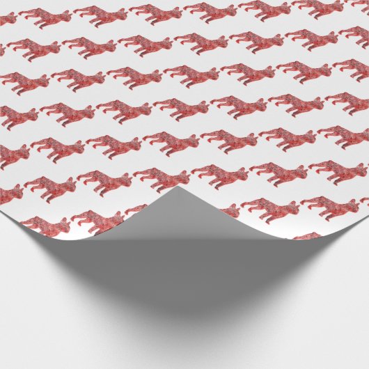 ボストンテリアドッグクリスマスかわいいシルエットホワイト ラッピングペーパー (角)