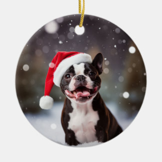 ボストンテリアドッグクリスマス記念パーティー セラミックオーナメント