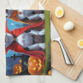 ボストンテリアドッグスパンプキンハロウィンおもしろい キッチンタオル (四つ折り)
