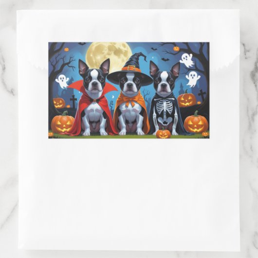 ボストンテリアドッグスパンプキンハロウィンおもしろい 長方形シール (バッグ)