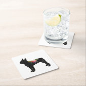 ボストンテリアドッグブリードボホフローラシルエット スクエアペーパーコースター (インサイチュ)
