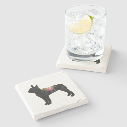 ボストンテリアドッグブリードボホフローラシルエット ストーンコースター (横)